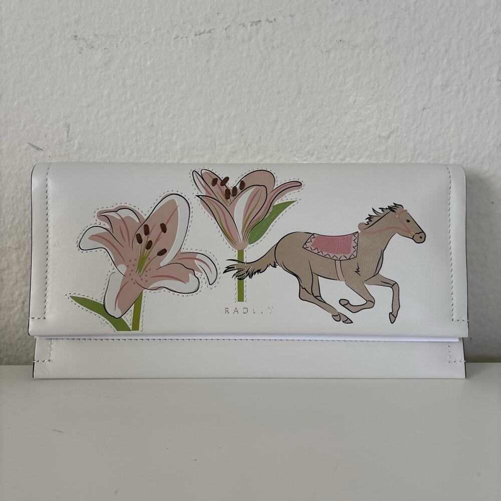 RADLEY LONDON Leather Kentucky Derby Large Flapover Wallet Horse Floral NWT